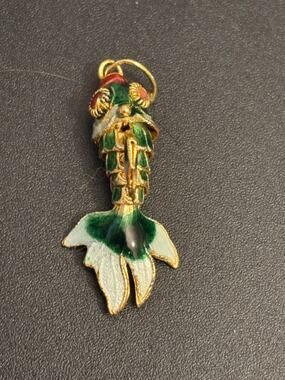 Vintage Articulated Enamel Fish Charm Pendant green